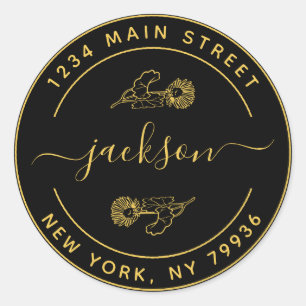 Sticker Rond Nom personnalisé Adresse de retour Moderne Ronde