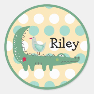 Sticker Rond Nom personnalisé Alligator vert avec Polka Dot de