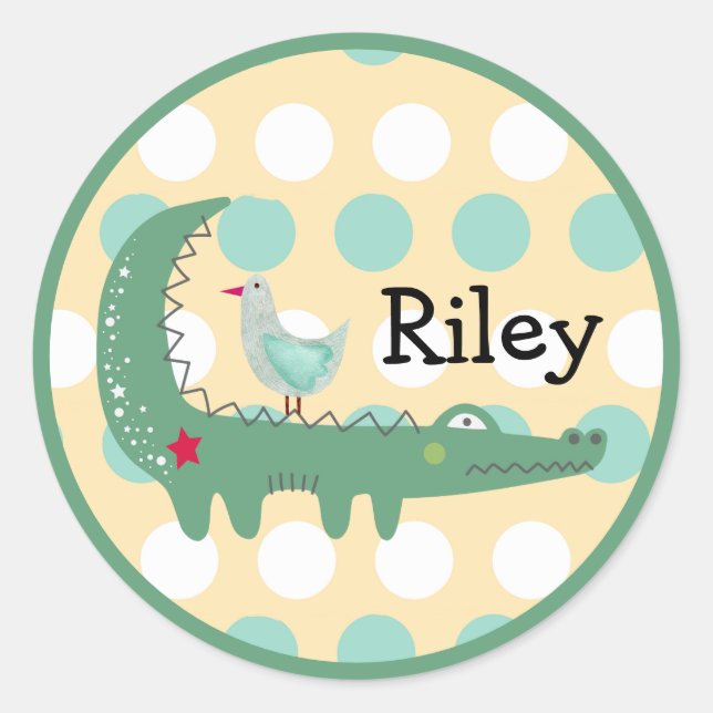 Sticker Rond Nom personnalisé Alligator vert avec Polka Dot de  (Devant)