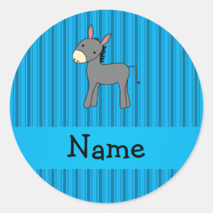 Sticker Rond Nom personnalisé âne bleu rayures