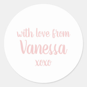 Sticker Rond Nom personnalisé avec amour rose blanc