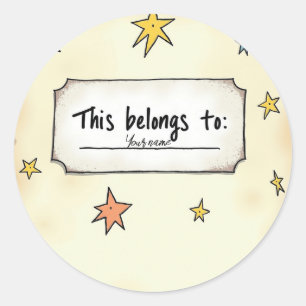 Sticker Rond Nom personnalisé avec étoiles Doodle