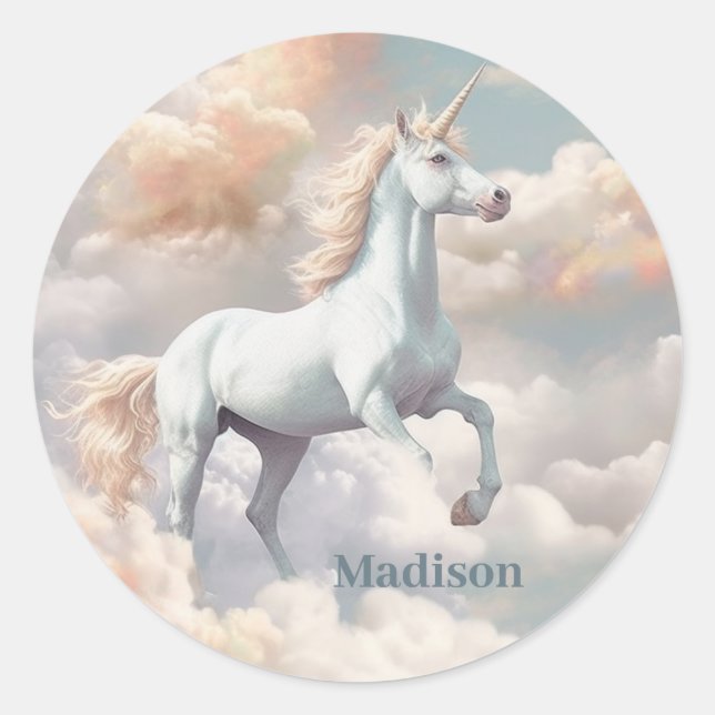Sticker Rond Nom personnalisé belle licorne (Devant)