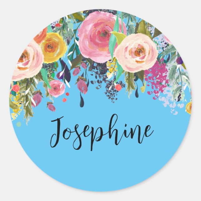 Sticker Rond Nom personnalisé Boho Floral Bedroom Nursery Art (Devant)