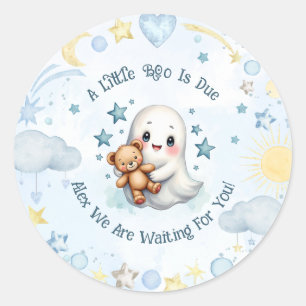 Sticker Rond Nom personnalisé Boy Baby shower mignon Ghost Boo