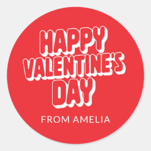 Sticker Rond Nom personnalisé Bright Red Valentine's Day de