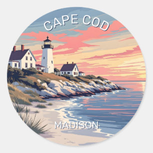 Sticker Rond Nom personnalisé Cape Cod Massachusetts