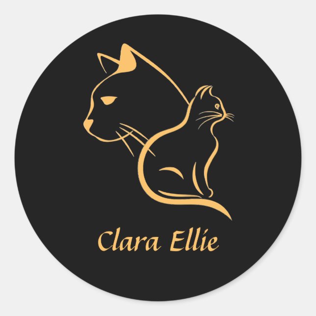 Sticker Rond Nom personnalisé - chat élégant (Devant)