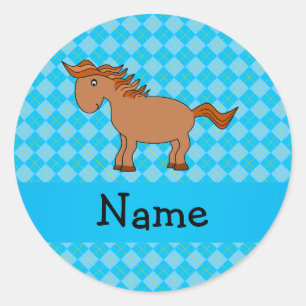 Sticker Rond Nom personnalisé cheval Jacquard bleu