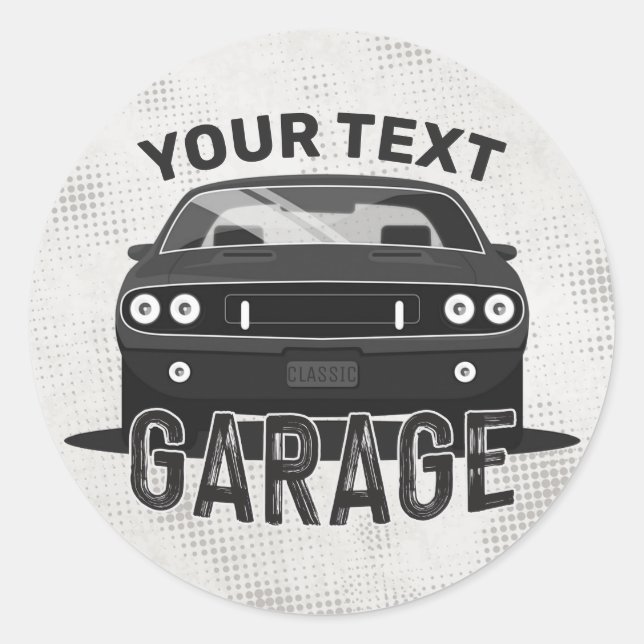 Sticker Rond Nom personnalisé Classic Muscle Garage Retro (Devant)