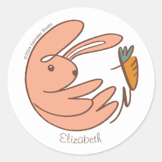 Sticker Rond Nom personnalisé Cute Bunny et Carrot Animal Art