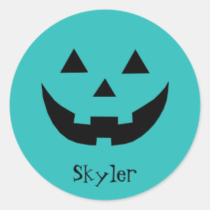 Sticker Rond Nom personnalisé Cute turquoise Jack-o'-lantern Ha