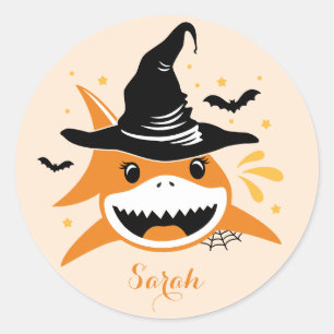 Sticker Rond Nom personnalisé de la sorcière d'Halloween du req
