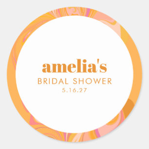 Sticker Rond Nom personnalisé de mariage Boho jaune rose marbre