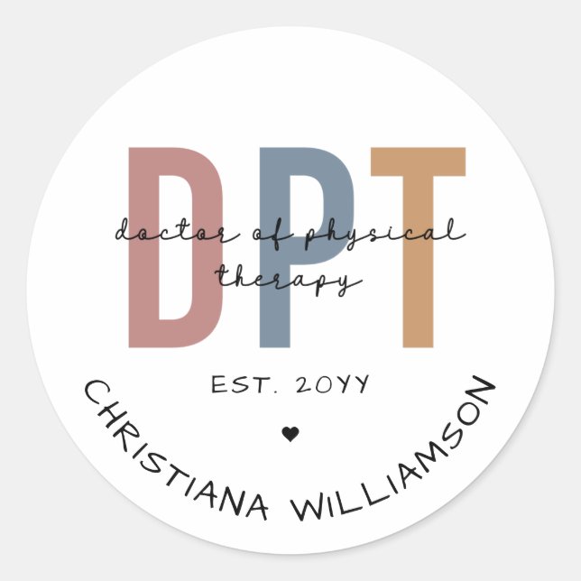 Sticker Rond Nom personnalisé DPT Doctor of Physical Therapy (Devant)