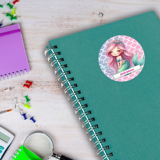 Sticker Rond Nom personnalisé du motif Mermaid (Créateur téléchargé)