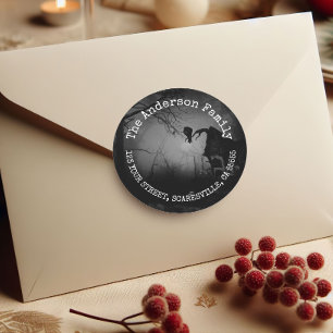 Sticker Rond Nom personnalisé éffrayant Corbeau noir Halloween