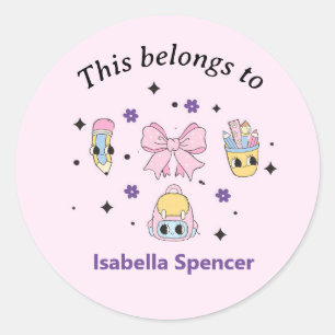 Sticker Rond Nom Personnalisé Fille Mignonne Cette Appartenance