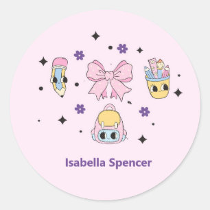 Sticker Rond Nom personnalisé Fille mignonne rose douce