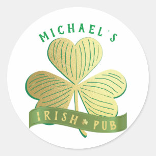 Sticker Rond Nom personnalisé Gold Shamrock St Patrick's Day