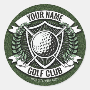 Sticker Rond NOM personnalisé Golfer Golf Club Turf Clubhouse