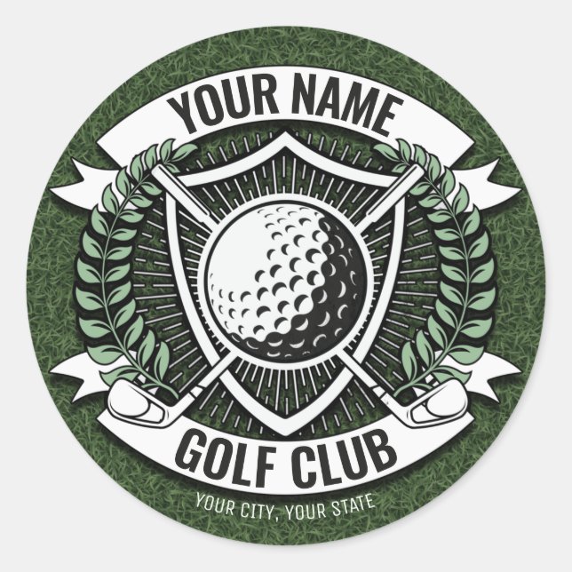 Sticker Rond NOM personnalisé Golfer Golf Club Turf Clubhouse (Devant)