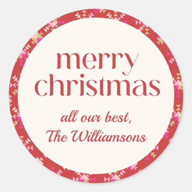 Sticker Rond Nom personnalisé Gras rose rouge or géométrique (Devant)