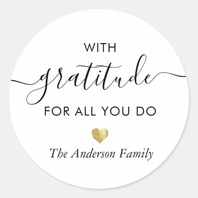 Sticker Rond Nom personnalisé Gratitude Modern Script Merci Or (Devant)