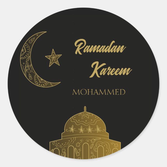Sticker Rond Nom personnalisé Happy Ramadan Kareem 2025 (Devant)
