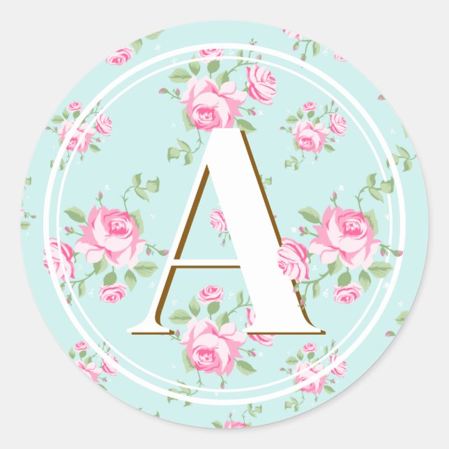 Sticker Rond Nom personnalisé Initial Classique Rose Chic Desig (Devant)