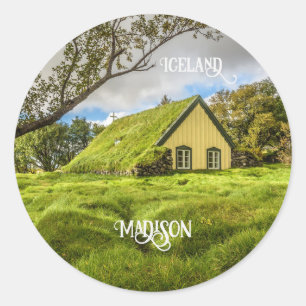 Sticker Rond Nom personnalisé Islandais Turf Church