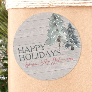 Sticker Rond Nom personnalisé Joyeux jours fériés Aquarelle 