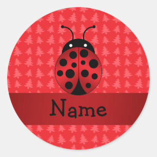 Sticker Rond Nom personnalisé ladybug red christmas arbres