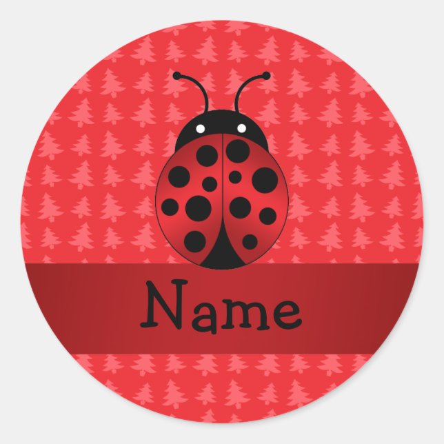 Sticker Rond Nom personnalisé ladybug red christmas arbres (Devant)
