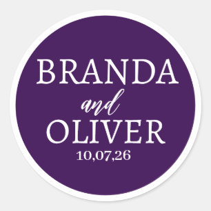 Sticker Rond Nom Personnalisé Mariage Simple Mignon Violet Fonc