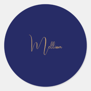 Sticker Rond Nom personnalisé minimaliste bleu 