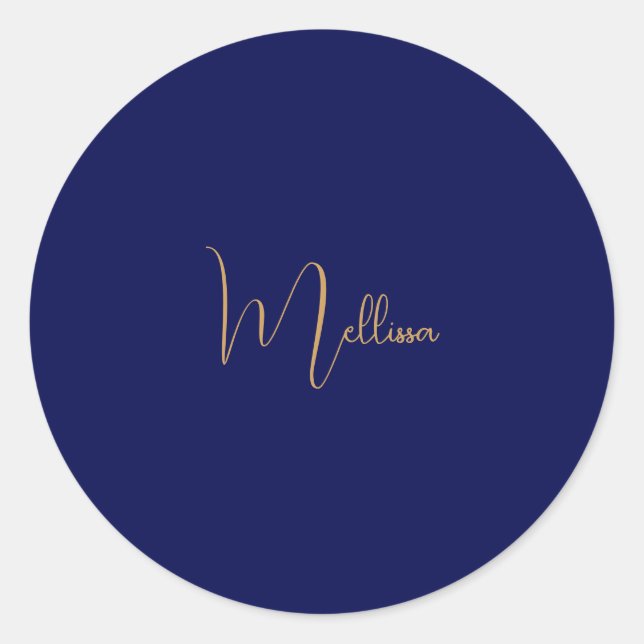 Sticker Rond Nom personnalisé minimaliste bleu  (Devant)