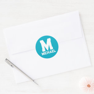 Sticker Rond Nom personnalisé Monogram Blue Logo