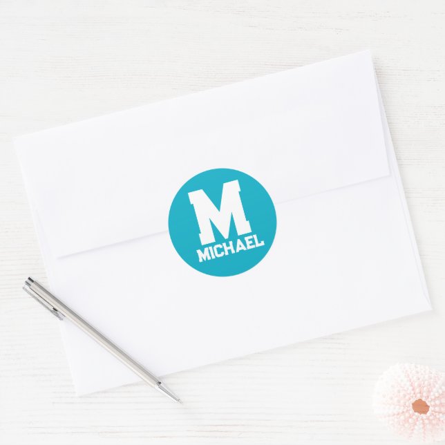 Sticker Rond Nom personnalisé Monogram Blue Logo (Enveloppe)