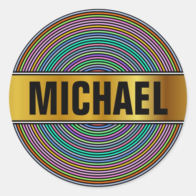 Sticker Rond Nom personnalisé + Motif de cercles/anneaux multic (Devant)