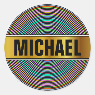 Sticker Rond Nom personnalisé + Motif de cercles/anneaux multic