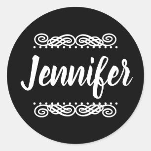 Sticker Rond Nom Personnalisé Noir Et Blanc