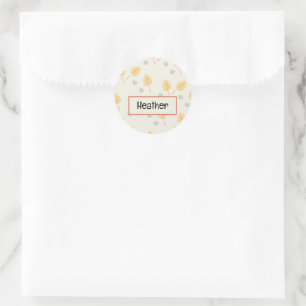 Sticker Rond Nom personnalisé orange feuille tropicale crème