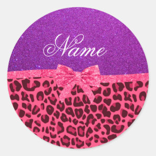 Sticker Rond Nom personnalisé parties scintillant violet rose l