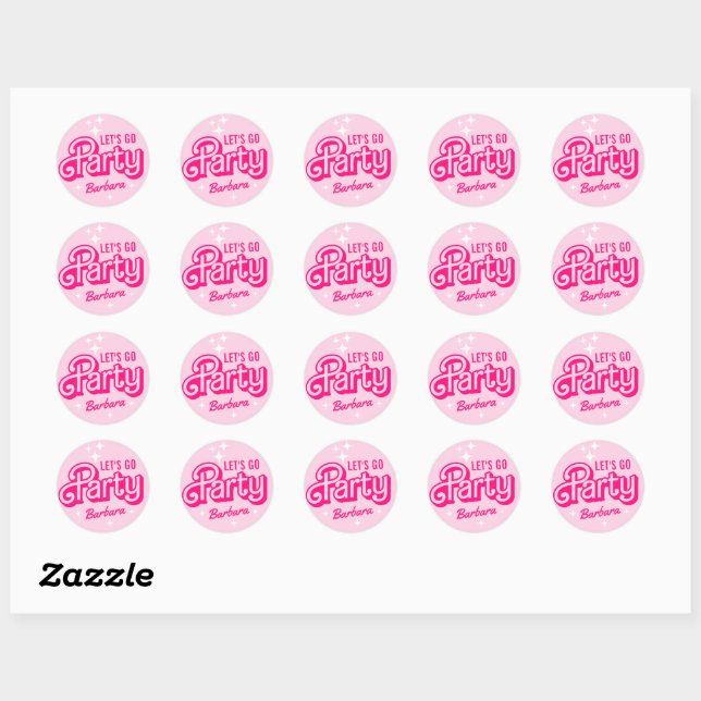 Sticker Rond Nom personnalisé pour fête avec paillettes roses é (Feuille)