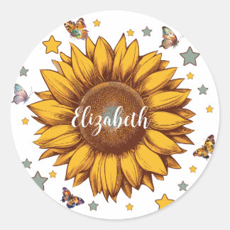 Sticker Rond Nom personnalisé pour fille rétro cadeau tournesol