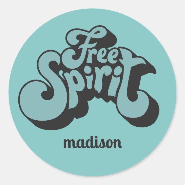 Sticker Rond Nom personnalisé Rétro "Esprit libre" (Devant)
