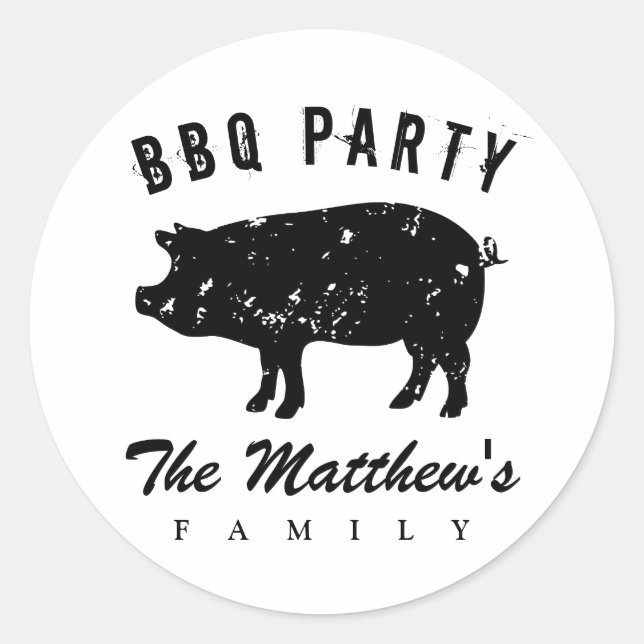 Sticker Rond Nom personnalisé réunion de famille été BBQ fête c (Devant)