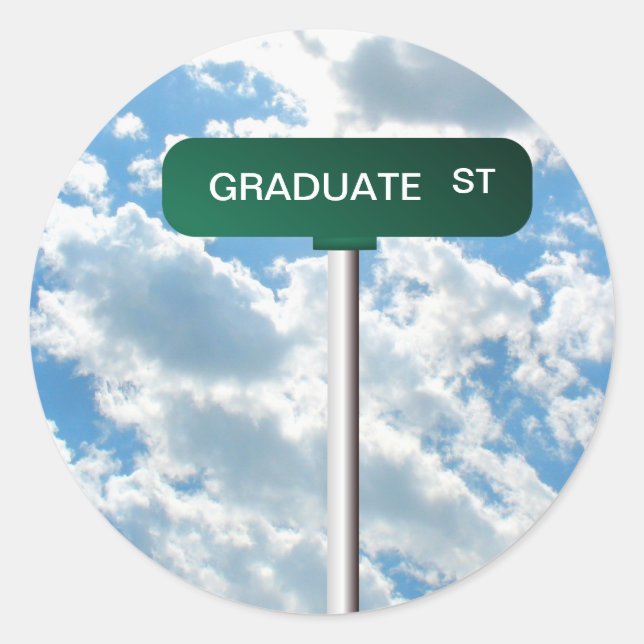 Sticker Rond Nom personnalisé Road Street Sign on Blue Sky (Devant)