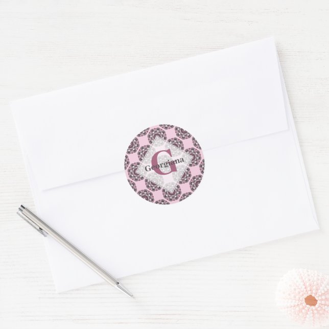 Sticker Rond Nom Personnalisé Rose Dusky Cherry Blossom Dot Man (Enveloppe)